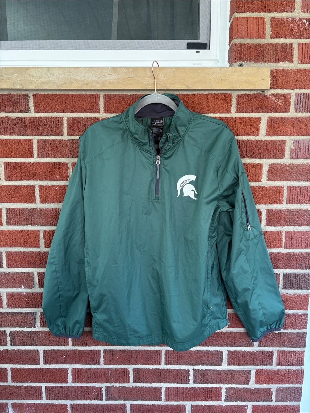 Men's Green Quarter-Zip Windbreaker Jacket with Spartan Logo